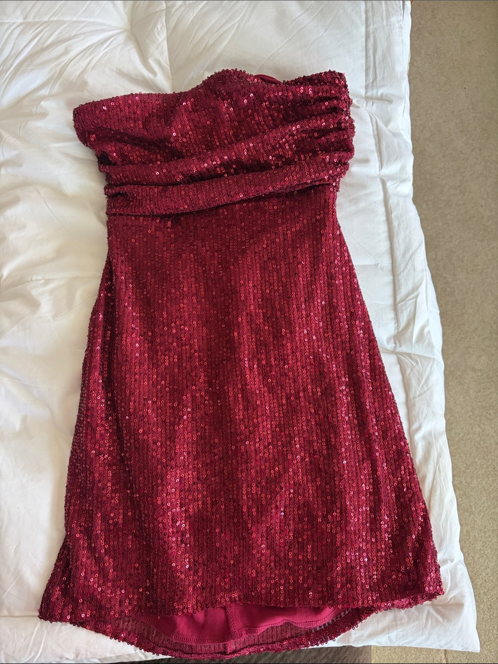 Lucy in the Sky Strapless Burgundy Sequin Cocktail Dress